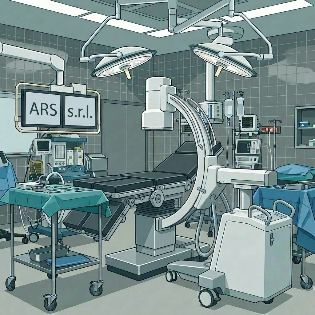 Surgeons operating on a patient using advanced imaging equipment showing spinal X-rays